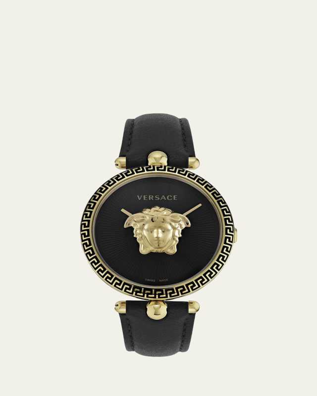 39mm Palazzo Empire Watch with Leather Strap, Yellow Gold/Black